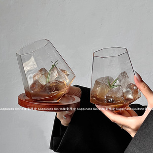 水晶玻璃威士忌酒杯套装不倒翁八角洋酒杯创意水晶杯红酒杯钻石杯