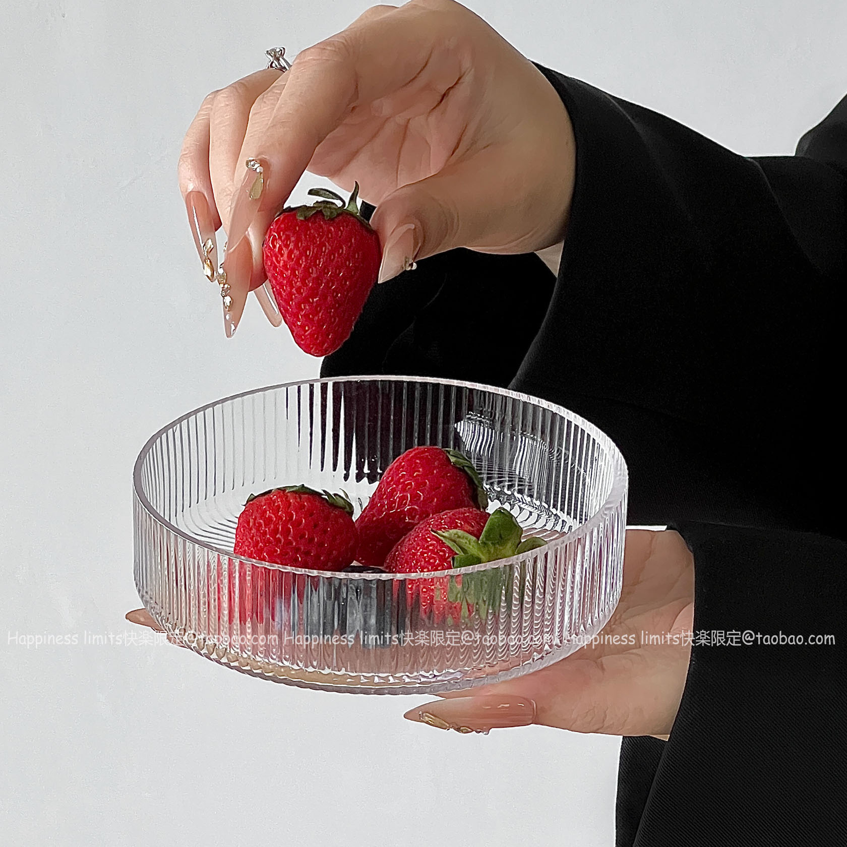 简约欧式冰晶条纹碗ins风高颜值玻璃碗甜品碗料理碗水果碗沙拉碗