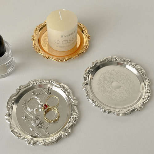 ins复古雕花金属小托盘香薰蜡烛盘首饰摆件宫廷风咖啡厅拍照道具