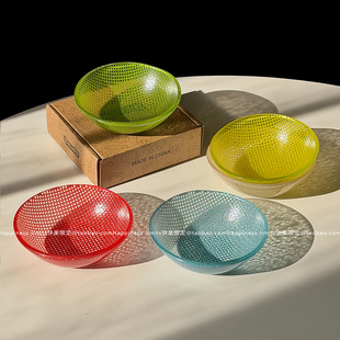 ins韩式 多巴胺网格彩色玻璃小碗高颜值家用酸奶碗甜品水果碗饭碗