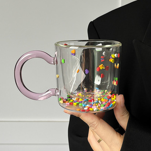 ins创意双层彩色爱心啵啵杯可爱玻璃杯耐热高颜值礼物杯子少女心