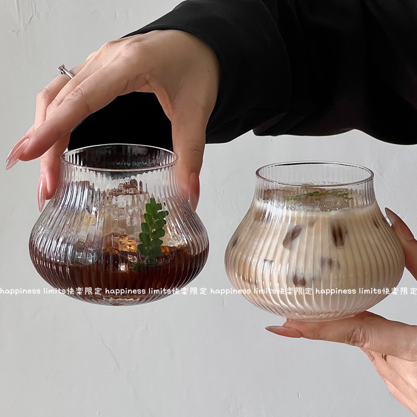 ins美式条纹咖啡杯玻璃杯水杯