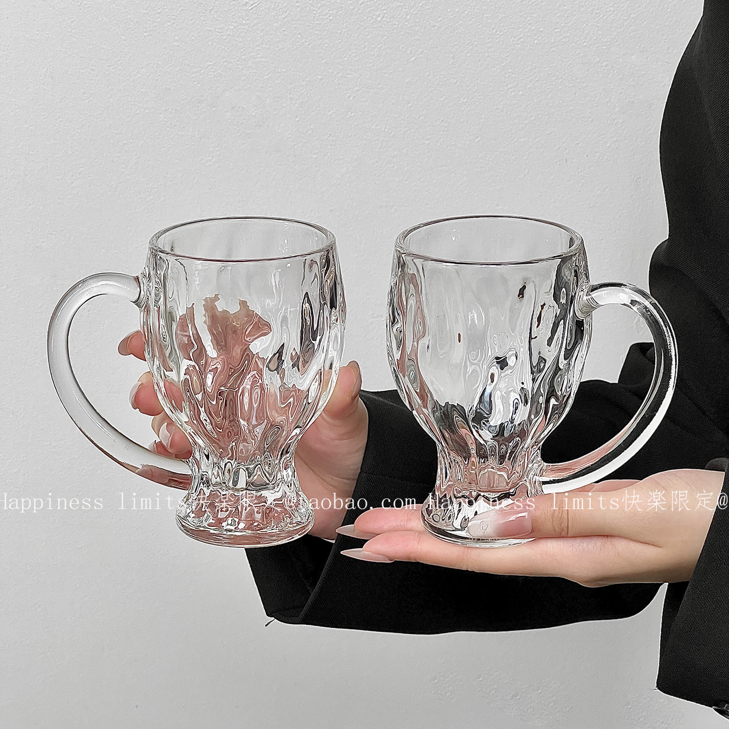 创意山底啤酒杯家用加厚带把咖啡杯精酿小麦酒杯玻璃杯果汁冷饮杯