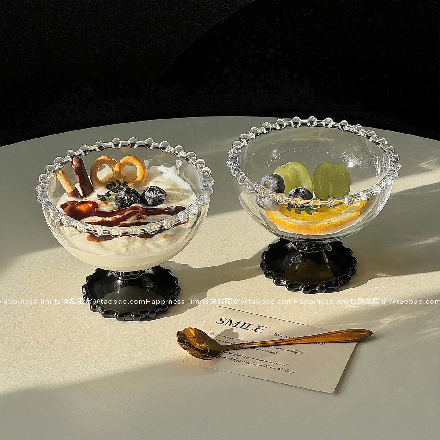 小众珠边矮脚甜品碗冰淇淋雪糕碗糖水玻璃杯果汁冷饮甜点碗果冻碗