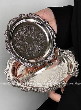 ins复古雕花金属小托盘香薰蜡烛盘首饰摆件宫廷风咖啡厅拍照道具