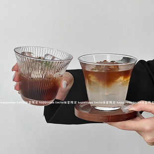 ins风阔口玻璃咖啡杯加厚冰美式 拿铁杯茶杯特调鸡尾酒杯冷饮杯子