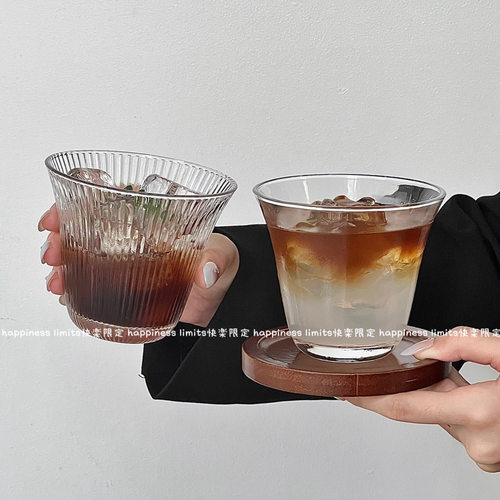 ins风阔口玻璃咖啡杯加厚冰美式拿铁杯茶杯特调鸡尾酒杯冷饮杯子