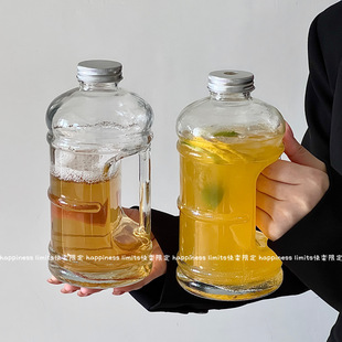 冷水壶 创意大容量牛奶瓶家用把手玻璃饮料瓶密封盖泡酒壶便携式