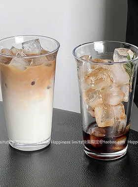 简约玻璃杯ins反口咖啡杯水杯牛奶果汁杯饮料杯奶昔杯早餐杯470ml