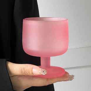 小众设计磨砂质感矮脚杯玻璃杯磨砂粉ins果汁饮料杯子氛围感