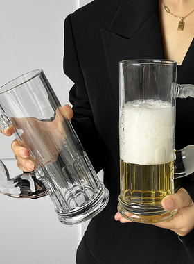 ins风大力士杯磨砂带把玻璃杯大容量果汁杯小众高颜值创意啤酒杯