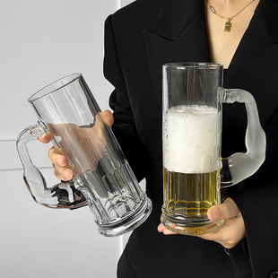 ins风大力士杯磨砂带把玻璃杯大容量果汁杯小众高颜值创意啤酒杯