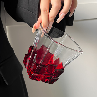 轻奢高档红色冰块杯玻璃杯小众设计高级感喝水杯威士忌酒杯洋酒杯