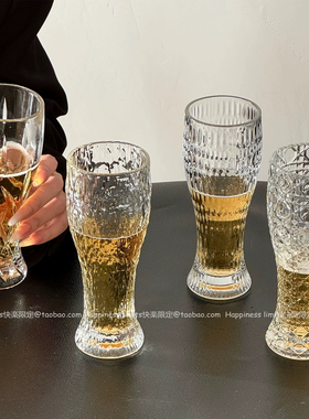 创意刻花玻璃啤酒杯家用高颜值雕花精酿杯扎啤杯大容量高档喝水杯