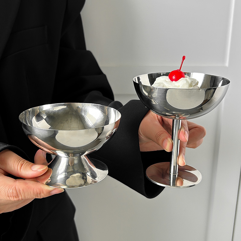 ins风304不锈钢甜品碗冰淇淋杯高脚鸡尾酒杯美食博主拍照道具摆件