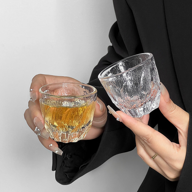 侘寂风迷你冰川杯家用玻璃杯喝水杯子高端办公室茶杯品茗杯主人杯