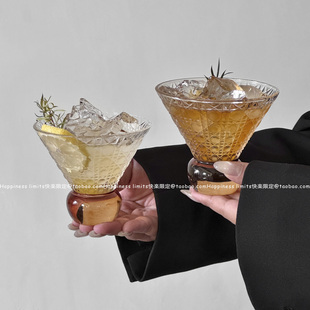 ins风高颜值日式 咖啡杯宝石纹鸡尾酒杯子 矮脚三角水杯家用冰美式