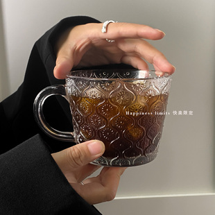 带把手ins咖啡杯高颜值牛奶杯早餐杯拿铁大口畅饮果汁杯玻璃水杯