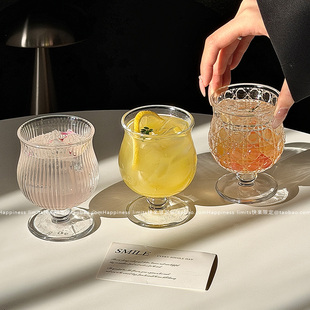 复古小众玻璃杯ins风矮脚杯热红酒杯子咖啡杯果汁杯小容量甜酒杯