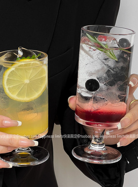 ins风直筒果汁杯 家用透明高脚玻璃杯网红气泡水杯子鸡尾酒饮品杯
