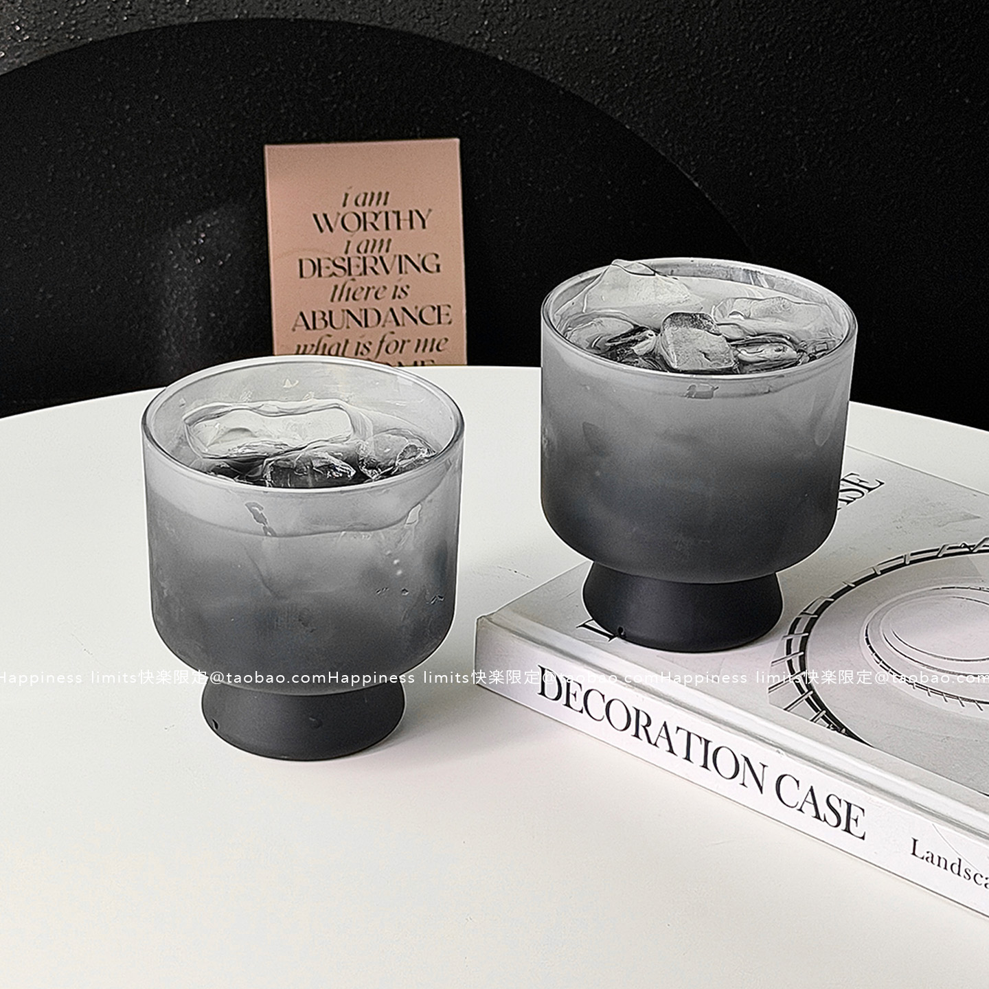 高级感小众设计磨砂渐变黑高用果汁饮料杯鸡尾酒杯喝水杯饮品杯子