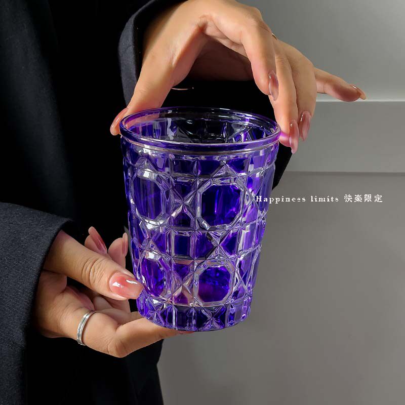 复古浮雕彩色玻璃水杯高级感水晶杯家用啤酒杯洋酒杯牛奶杯茶杯子