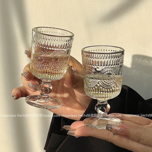 创意复古刻花玻璃杯迷你果酒杯精致高脚甜酒杯高颜值小酒杯一口杯