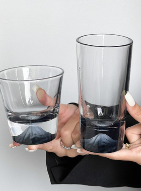 深邃黑色富士山杯小众设计雪山杯玻璃杯家用水杯威士忌杯咖啡杯子