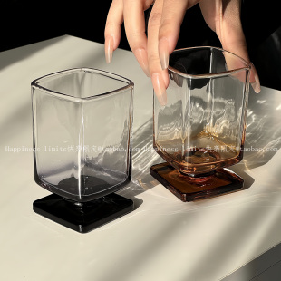 中古小众设计美拉德矮脚杯ins风玻璃杯果汁杯气泡水杯鸡尾酒杯子