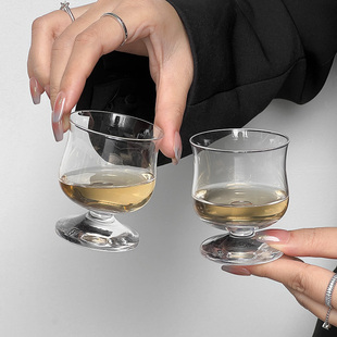 ins小众设计玻璃杯收腰矮脚杯果汁杯简约透明红酒杯高级感饮品杯