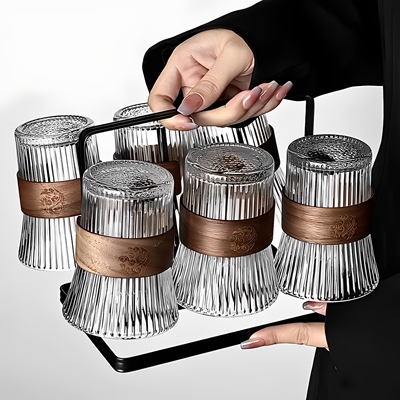 新中式家用客厅待客茶杯防烫套装束腰杯果汁杯咖啡杯耐高温玻璃杯