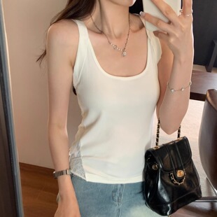 蕾丝拼接纯欲风修身 吊带上衣 U领背心女2025夏新款 外穿高级感无袖