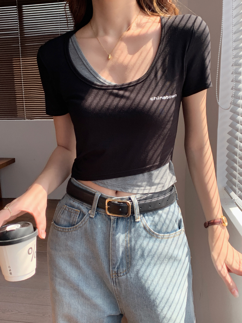 短袖印花拼色女当天发货送运费险
