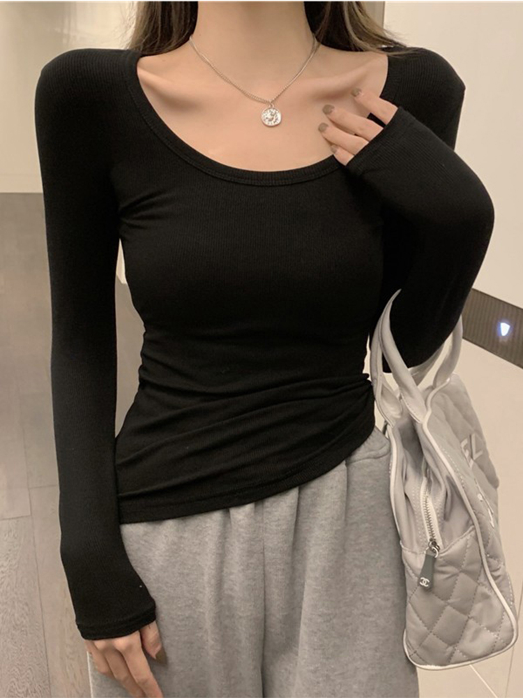 紧身圆领T恤上衣修身打底衫