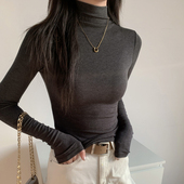 春秋冬季 t恤女 磨毛加薄绒上衣长袖 半高领打底衫 正肩发热内搭修身