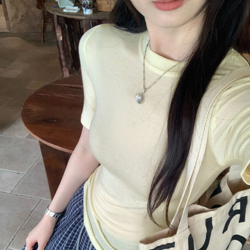 莱赛尔天丝羊毛休闲简约纯色圆领中袖T恤女2026夏季新款显瘦上衣