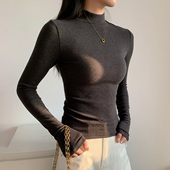 女洋气亲肤百搭气质休闲紧身立领长袖 2025秋冬季 半高领打底衫 上衣