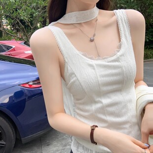 外穿高级感飘带无袖 上衣 新款 设计感蕾丝花边吊带背心女2026春夏季