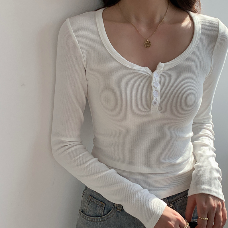 长袖常规螺纹纽扣纯棉女送运费险