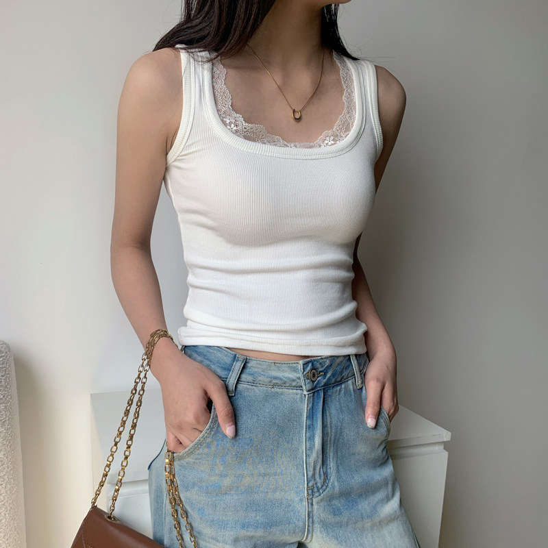 2025春夏白色方领吊带背心女蕾丝拼接设计感上衣纯欲风显瘦打底衫,女装/女士精品,背心吊带,淘宝优惠券,粉丝福利购,淘宝优惠卷
