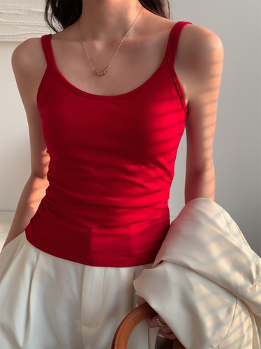 辣妹上衣带胸垫吊带双肩带背心女