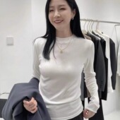 2025秋季 T恤叠穿小立领上衣 女洋气内搭长袖 新款 白色半高领打底衫