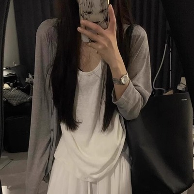 白色松弛感上衣外穿薄款莱赛尔雪花棉内搭无袖松老头背心吊带女夏