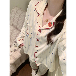 晚眠带胸垫睡衣女款春秋长袖大码秋冬季可爱家居服套装2026年新款