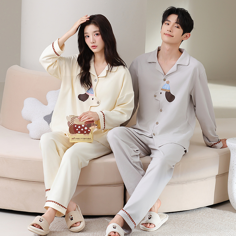 2025年新款情侣睡衣女秋冬季纯棉长袖男士加肥加大码高级感家居服