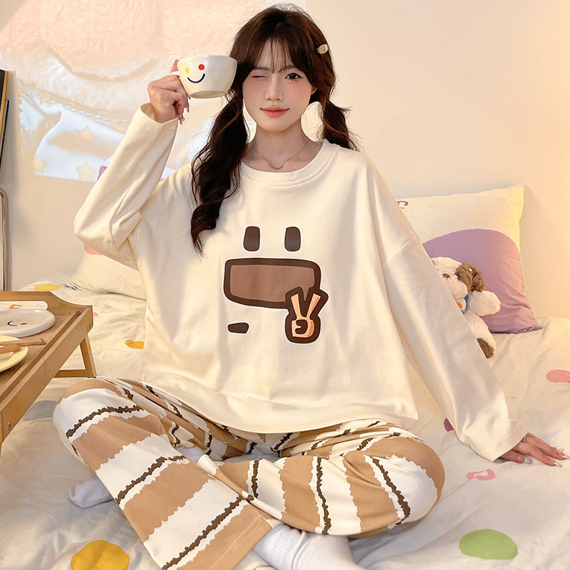 晚眠睡衣女春秋款冬季长袖纯棉带胸垫一体2025年新款家居服套装
