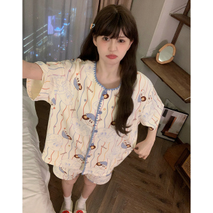 晚眠2026年新款带胸垫睡衣女款夏季短袖短裤夏天家居服两件套装