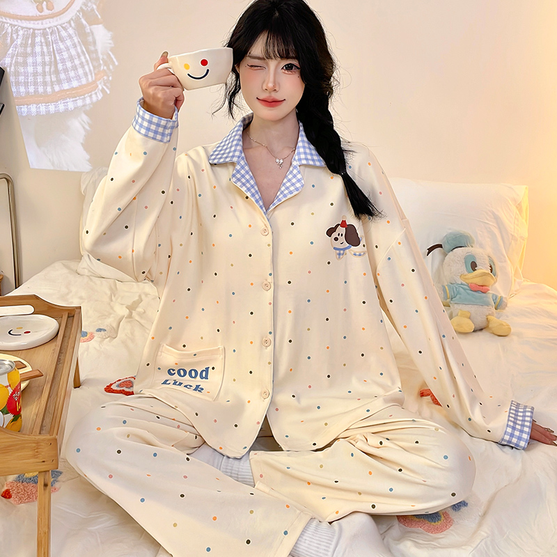 晚眠睡衣女款秋春季长袖少女冬季大码家居服2025年新款带胸垫可爱