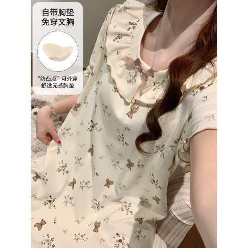 晚眠带胸垫睡裙女夏季薄款短袖甜美公主风2026年新款睡衣大码夏天