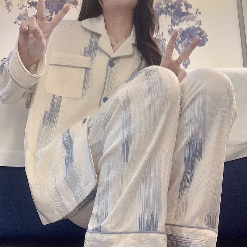 睡衣女春秋冬季华夫格